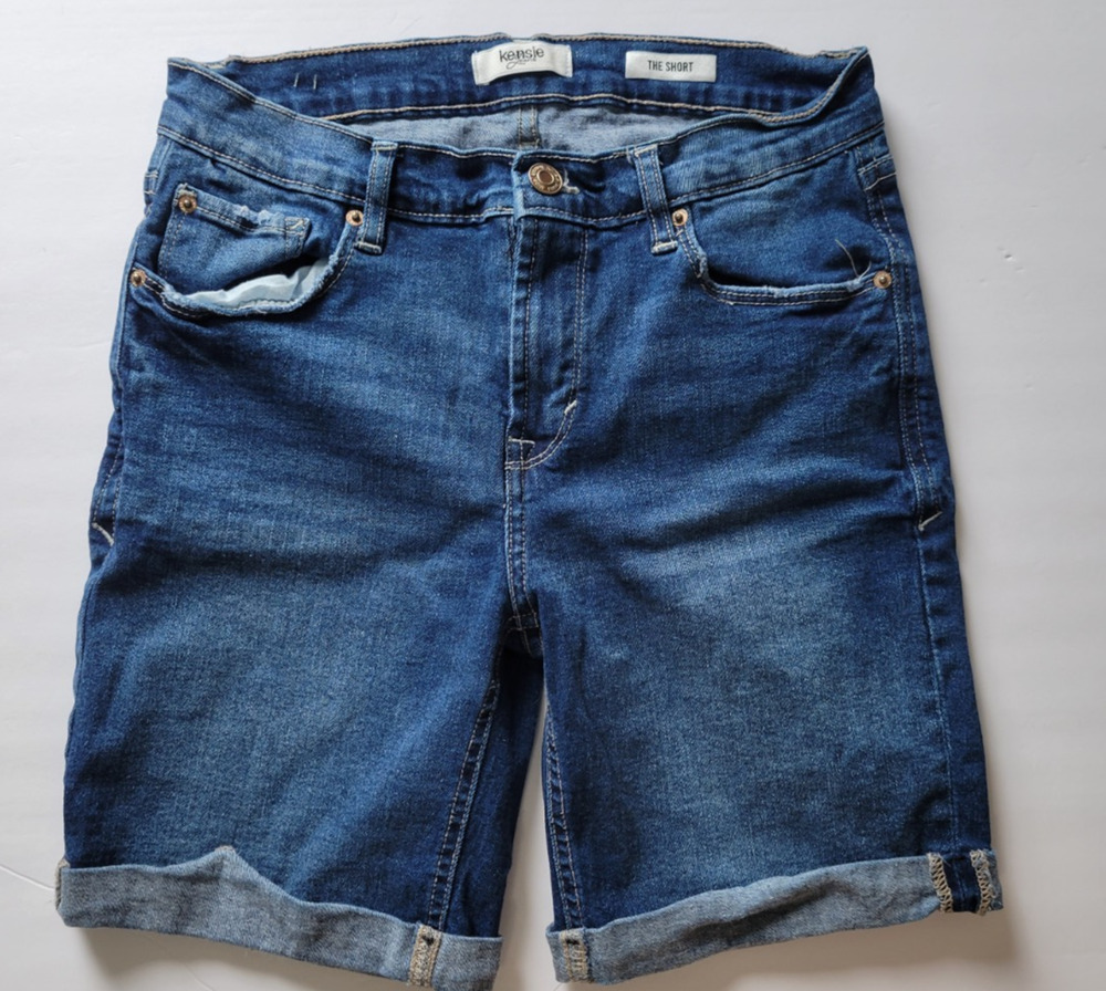 Kensie Womens 4/27 The Short Blue Denim Cuffed Bermuda Jean Shorts